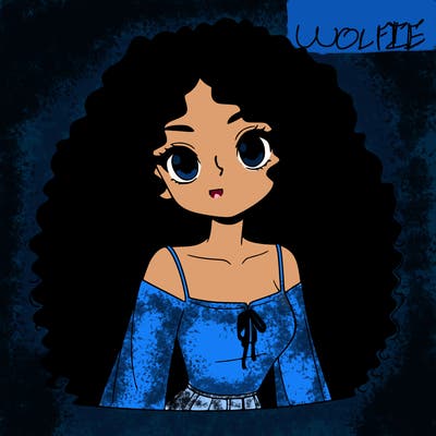 a black anime girl with long afro hair