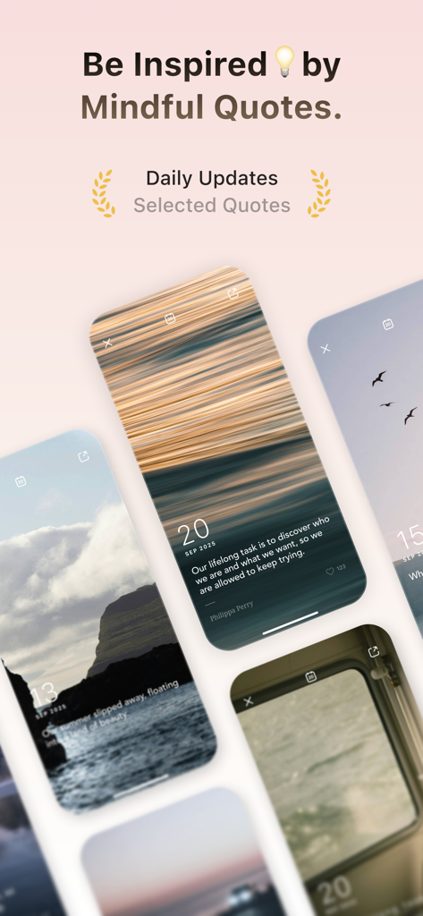 TIDE: Sleep, Focus, Meditation - Daily mindful quotes with minimalist nature backgrounds in the TIDE app.