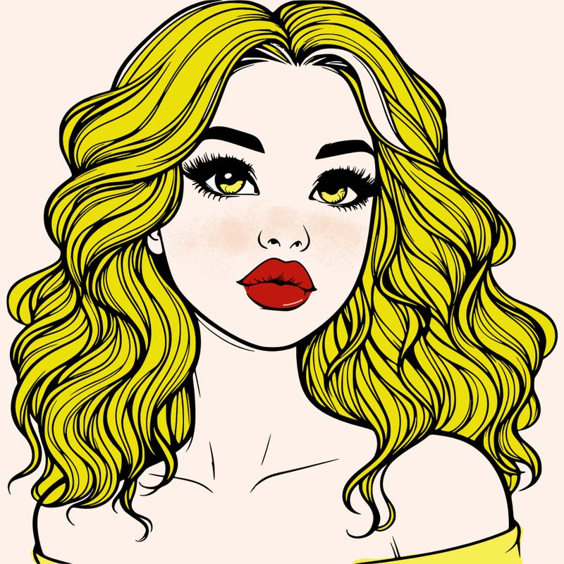 realistic girl with wavy hair and lips