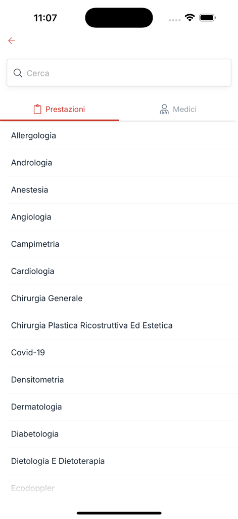 Coram - Liste des spécialités médicales disponibles pour la réservation dans l'application Coram
