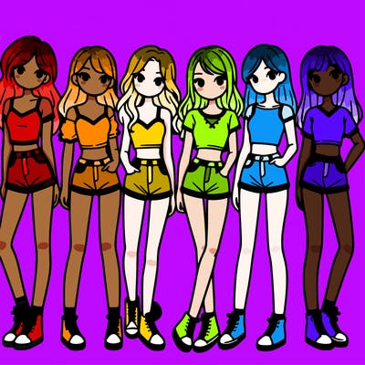a group of girls wearing crop tops and shorts