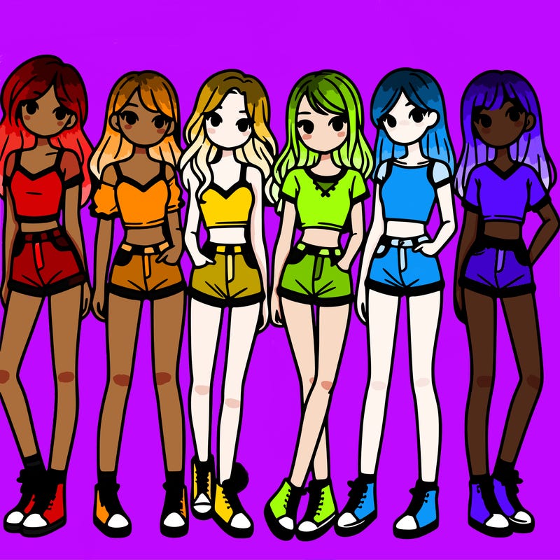 a group of girls wearing crop tops and shorts