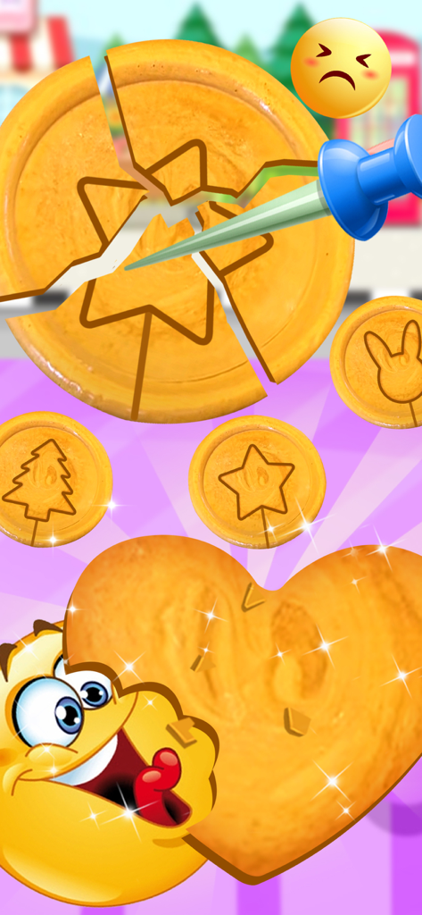 Candy Maker - Sweet Desserts - A digital game screen showing a player carving a star shape out of a Korean sugar candy with a blue needle