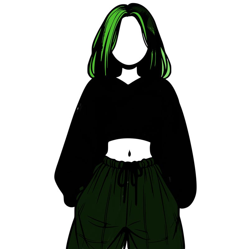 realistic girl faceless with baggy pants and a crop top