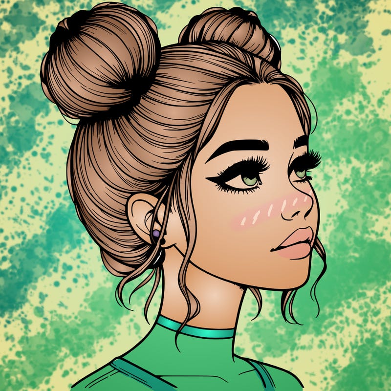 realistic girl with buns on the top of her head
