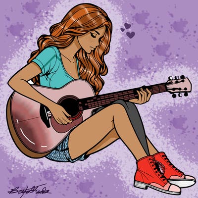 realistic woman play guitar