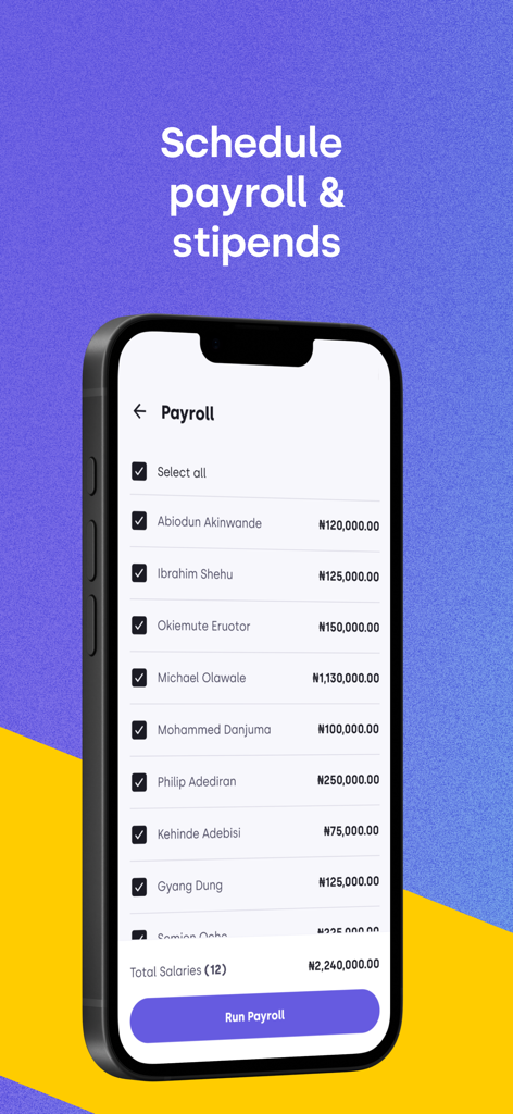 Lint - Lint app interface showing payroll and stipend scheduling for small businesses
