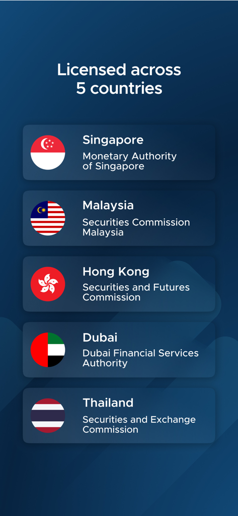 StashAway: Simple Investing - Mobile screen showing StashAway is licensed in Singapore Malaysia Hong Kong Dubai and Thailand