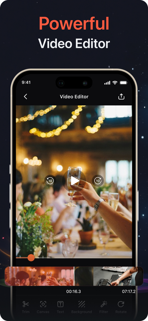 Mobile screen showing the powerful video editor interface of Screen Recorder Z with trim and filter tools
