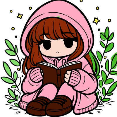 girl in oversized hoodie reading a book