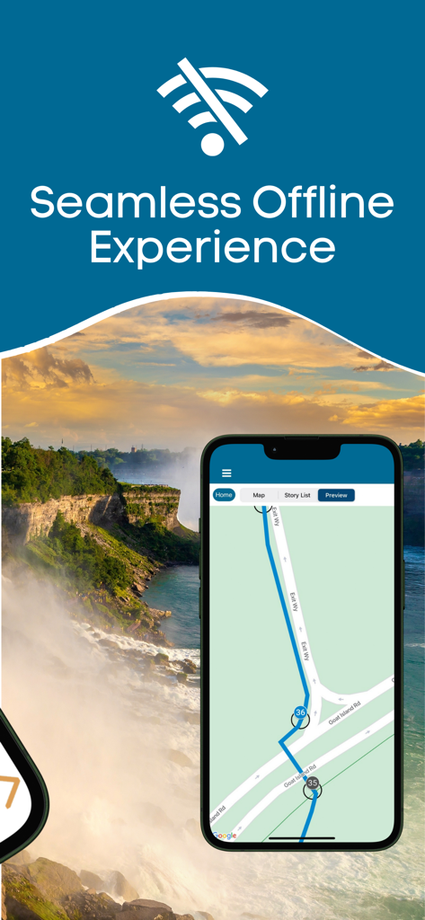 Niagara Falls: USA & Canada - Um smartphone exibindo um mapa de navegação GPS para um tour de Niagara Falls com uma experiência offline perfeita