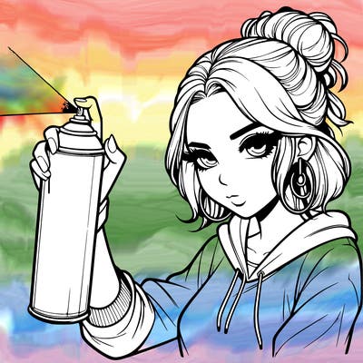 a realistic girl spray painting