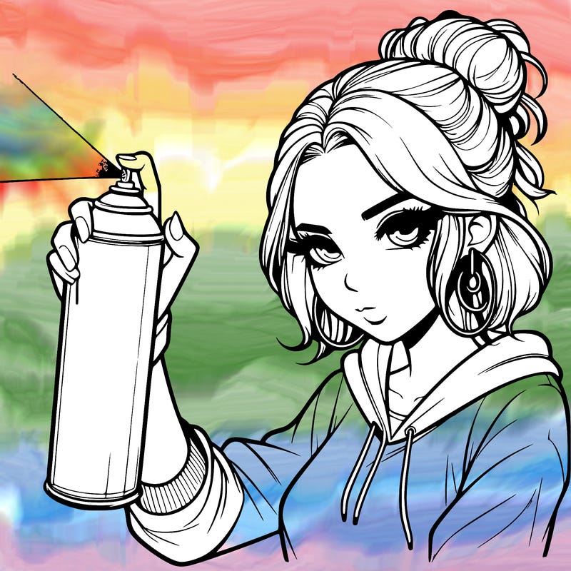 a realistic girl spray painting