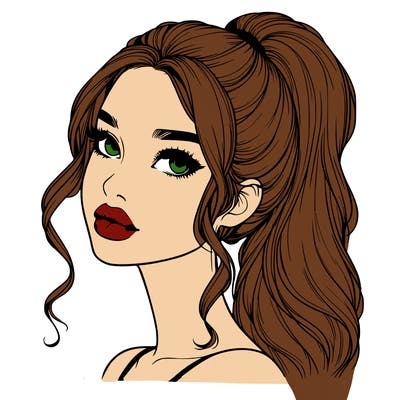 realistic girl with a ponytail on her hair and lips