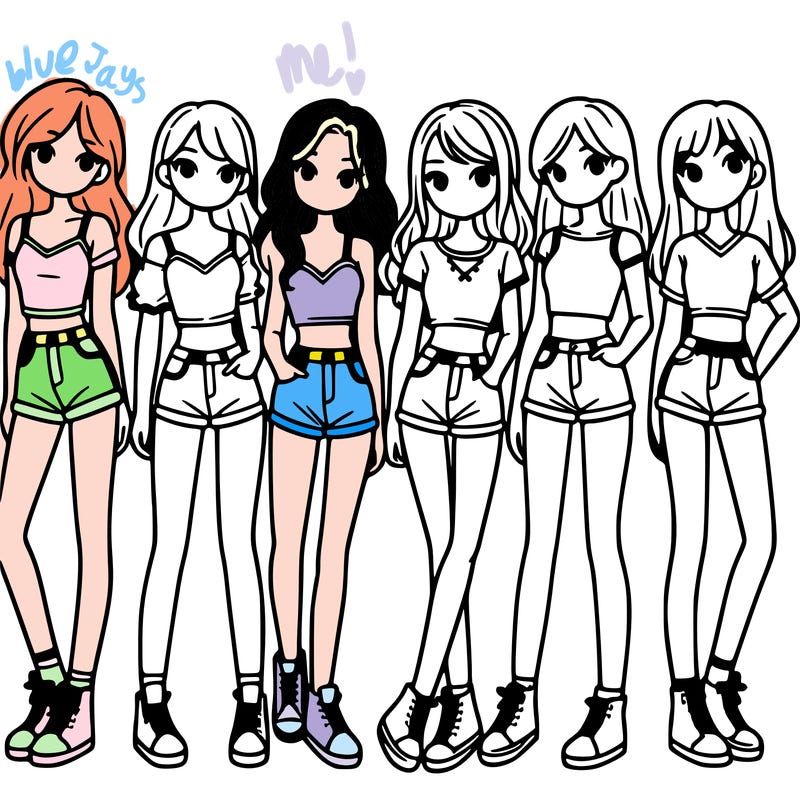 a group of girls wearing crop tops and shorts