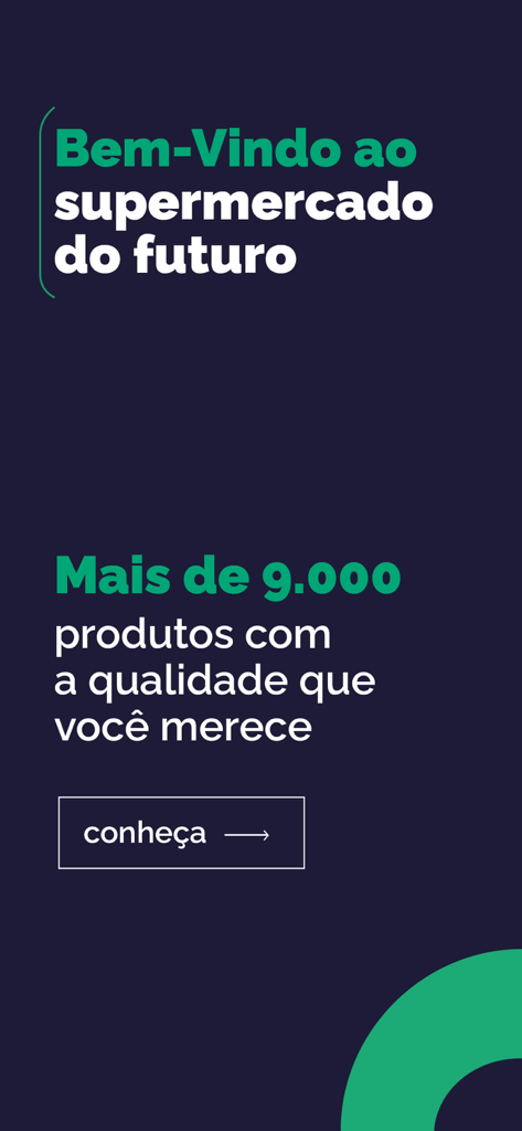 Welcome screen for the Shopper app highlighting the supermarket of the future with over 9000 products