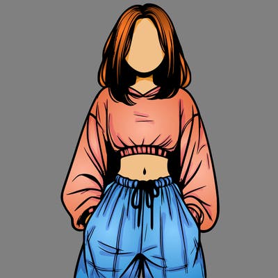 realistic girl faceless with baggy pants and a crop top