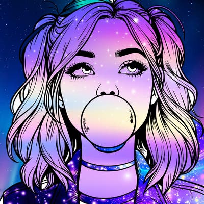realististic girl blowing bubble -gum