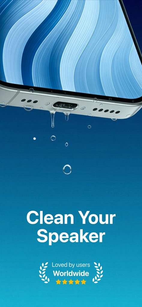 Water Eject - Clean Speaker - Primo piano di un iPhone che espelle acqua dal suo altoparlante con il testo Pulisci il tuo altoparlante