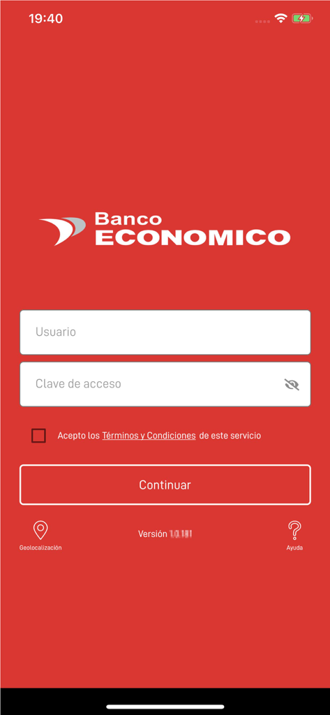 Banco Económico - Interface de login do aplicativo de banco móvel do Banco Economico