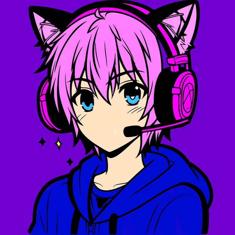 anime gamer boy with cat ear headset