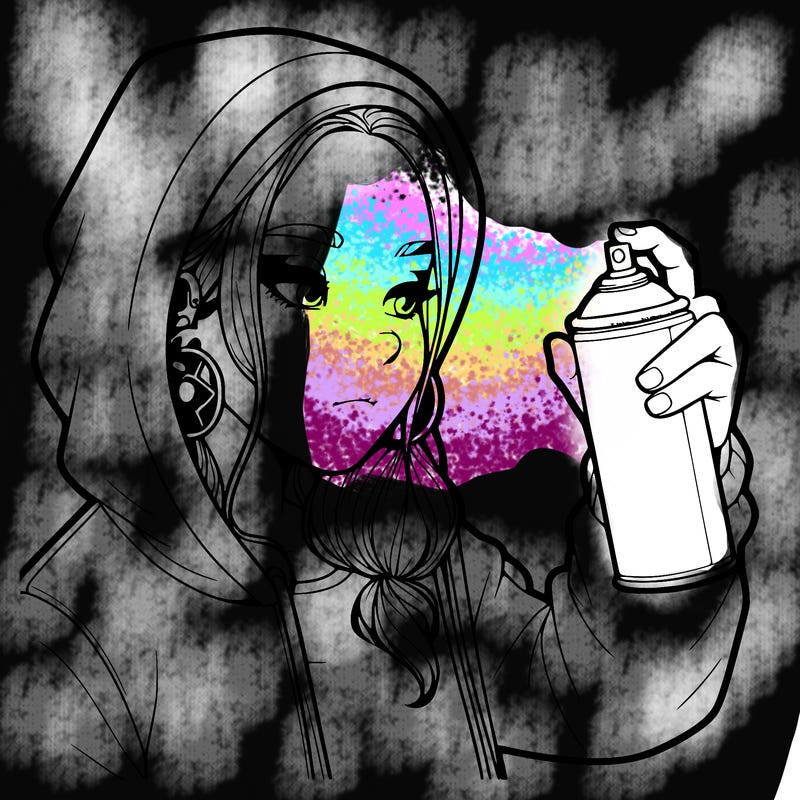 a realistic girl, spray painting