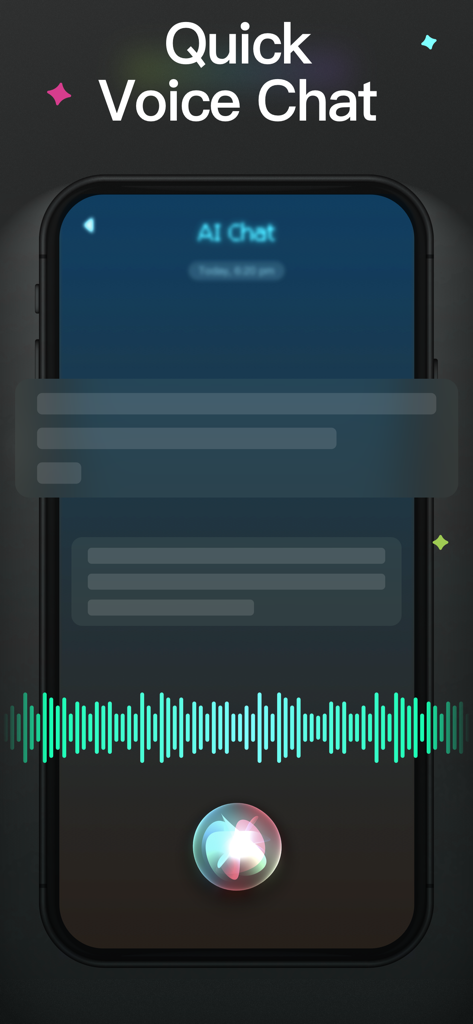 AI ChatBot GPTalk AI Generator - Smartphone displaying GPTalk AI quick voice chat interface with a green voice waveform