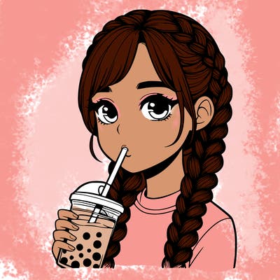 realistic girl with braided hair drinking boba
