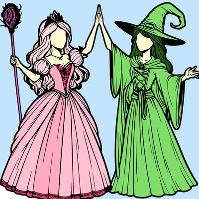 detailed realistic split of a princess and a witch