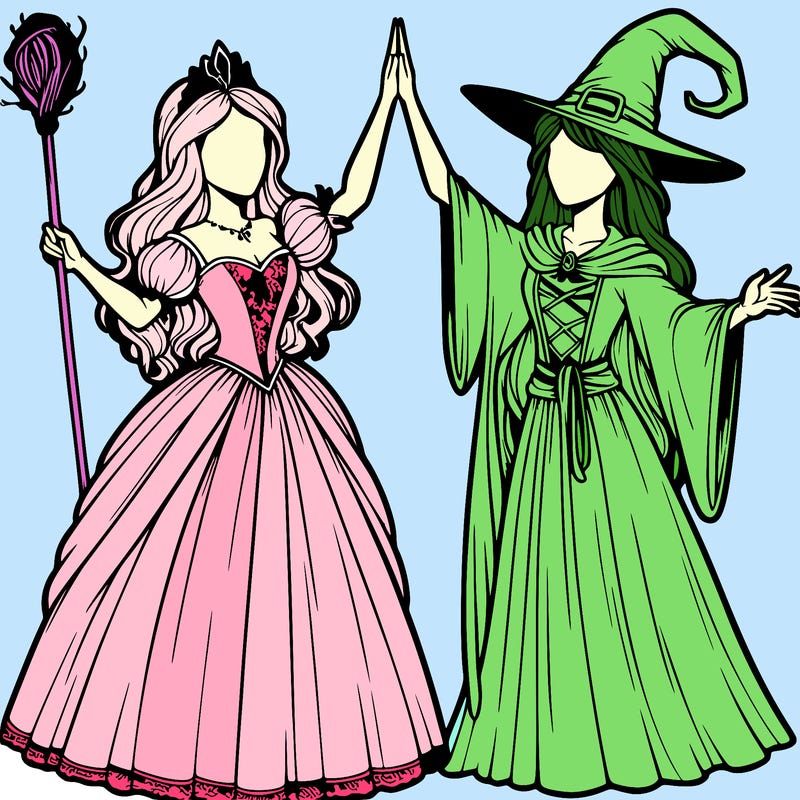 detailed realistic split of a princess and a witch