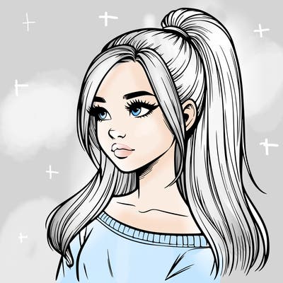 realistic girl with a high ponytail