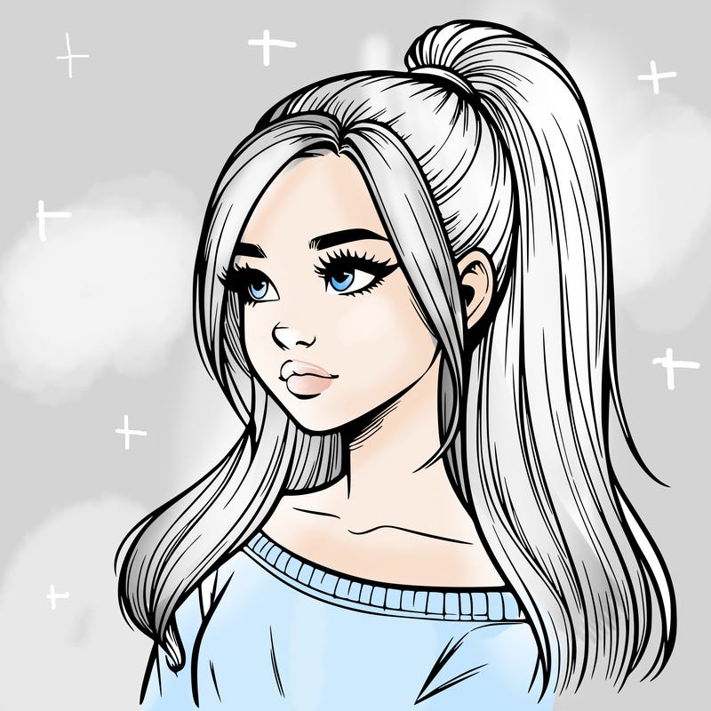 realistic girl with a high ponytail