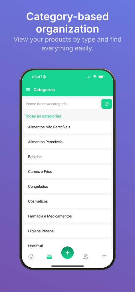 Smart Expiry Tracker - Mobile app interface displaying a list of product categories for organized inventory and expiry tracking