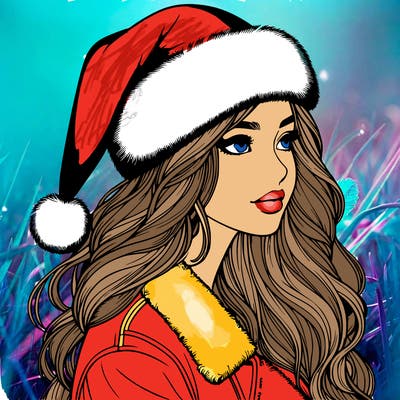 realistic girl in santa hat