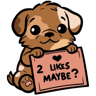 a puppy holding a sign that says 2 likes maybe?