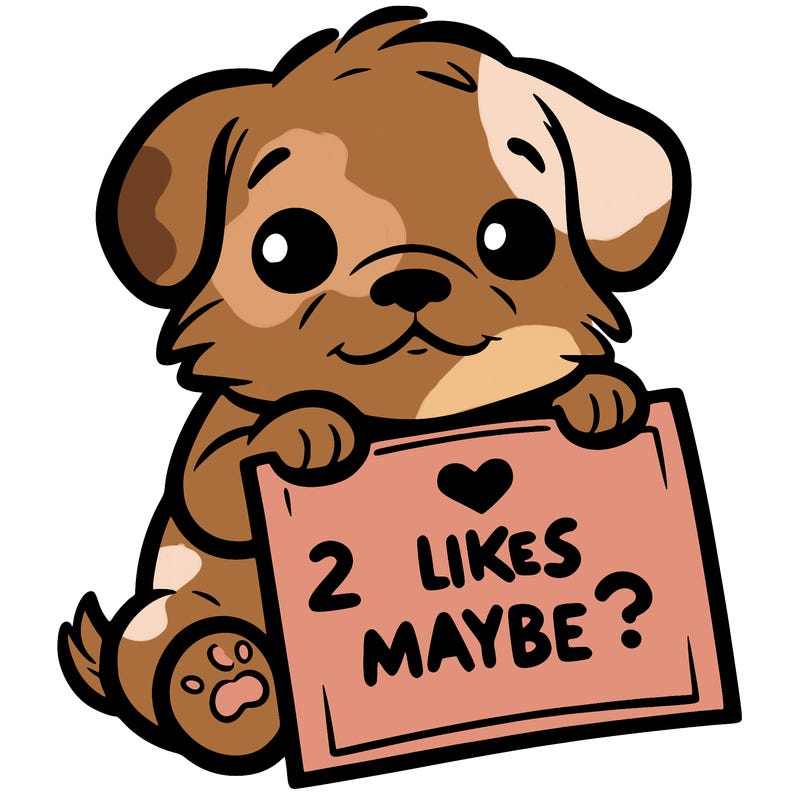 a puppy holding a sign that says 2 likes maybe?