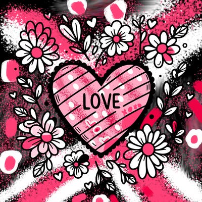 love heart with flowers around it