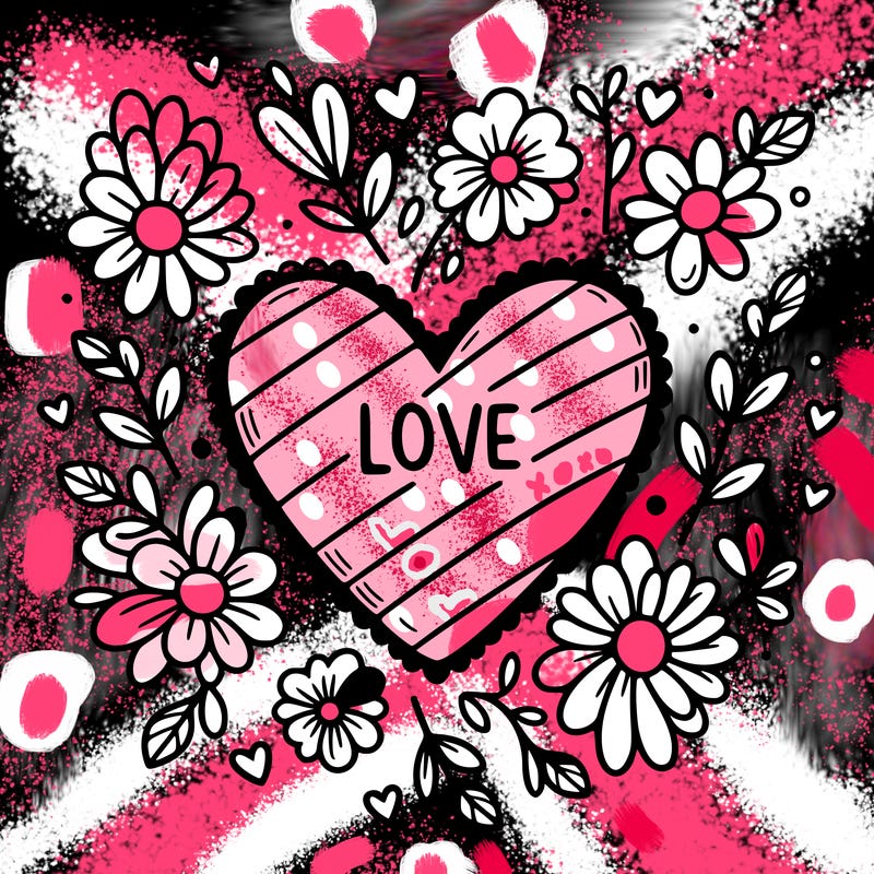 love heart with flowers around it