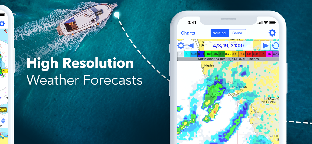High resolution weather radar forecasts displayed on the iNavX marine navigation app