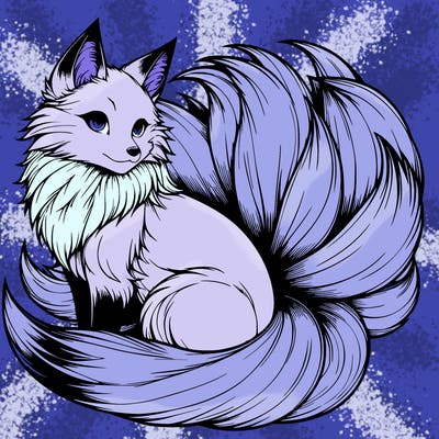 realistic detailed 9 tailed anime fox