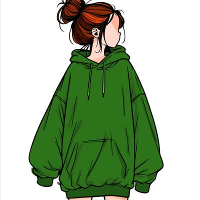 realistic girl with a oversized sweatshirt on and a bun
