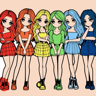 a group of girls realistic