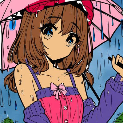 pretty anime girl in the rain