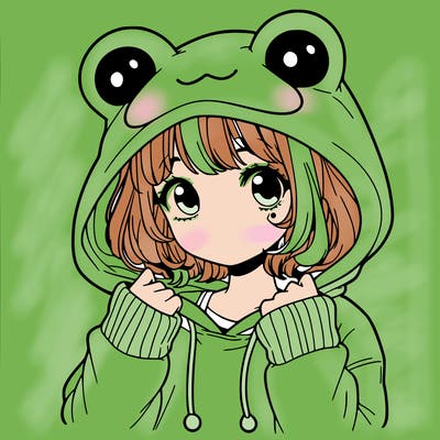 a cute teenage girl wearing a frog hoodie