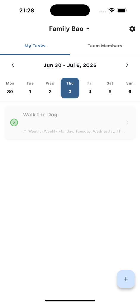 Task Management for Teams - Screenshot of the Task Management for Teams app showing a completed task in the My Tasks section