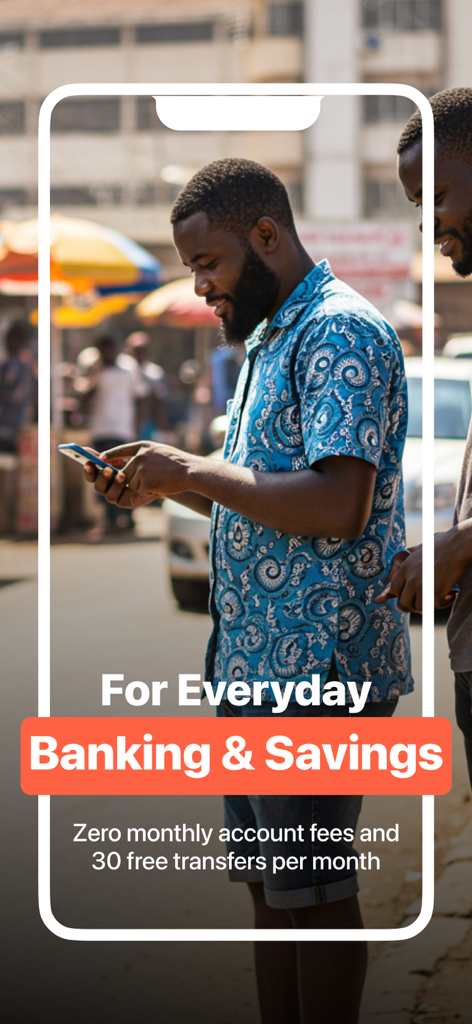 A man using the FairMoney app for daily banking and savings on a busy street in Nigeria
