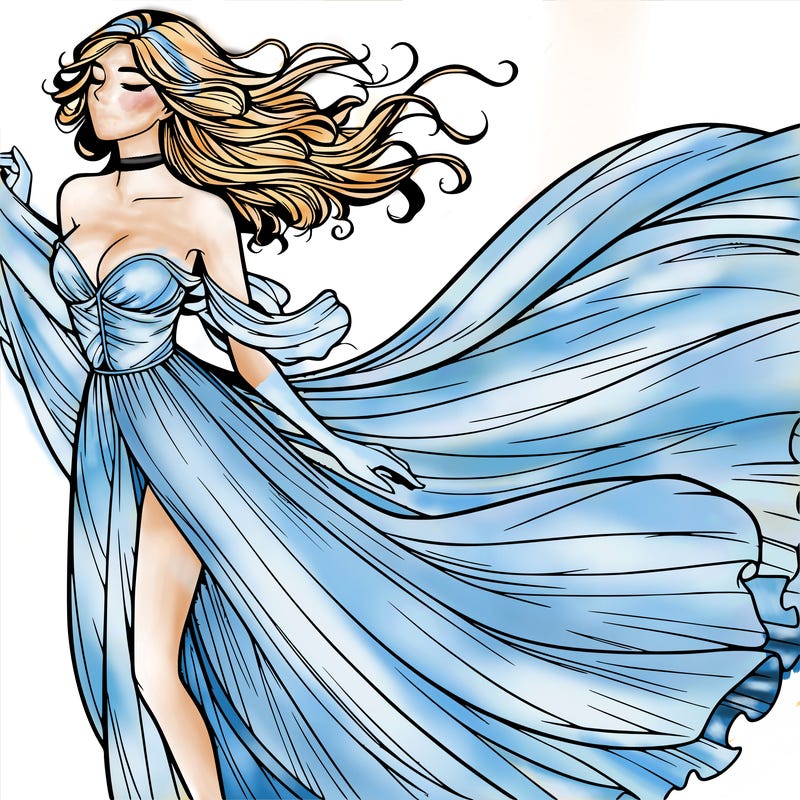 realistic woman in dress flowing the the wind