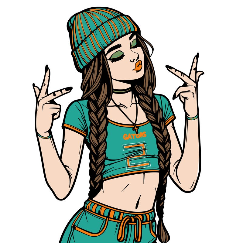 realistic teenage girl with braids and a beanie and crop top doing 🫶🏼