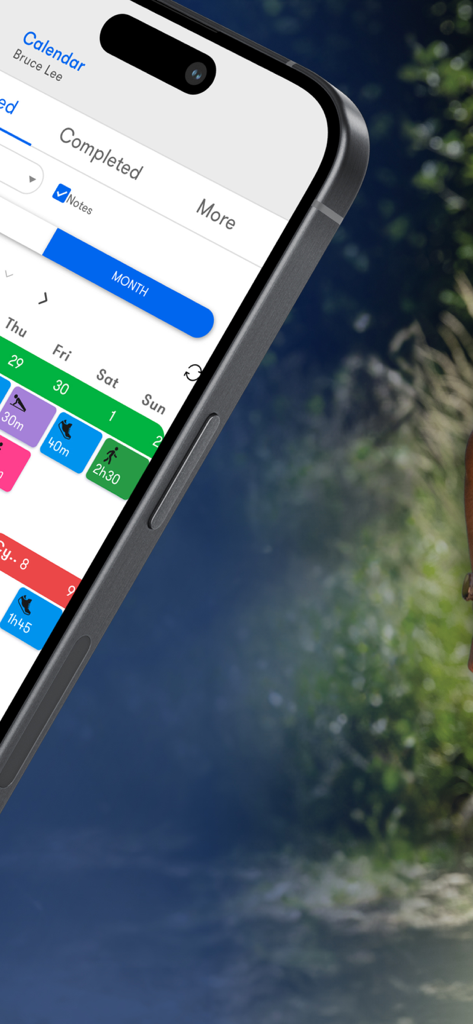 Nolio - Interfaz de la aplicación Nolio que muestra un calendario semanal con sesiones de entrenamiento de resistencia programadas para ciclismo y carrera.