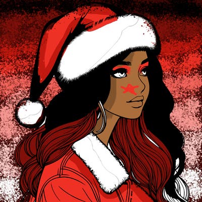 realistic girl in santa hat